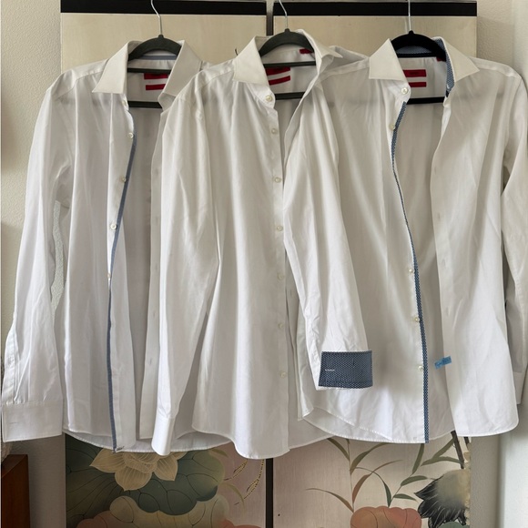 3 Men's White Hugo Boss Dress Shirts Lot - Picture 1 of 9